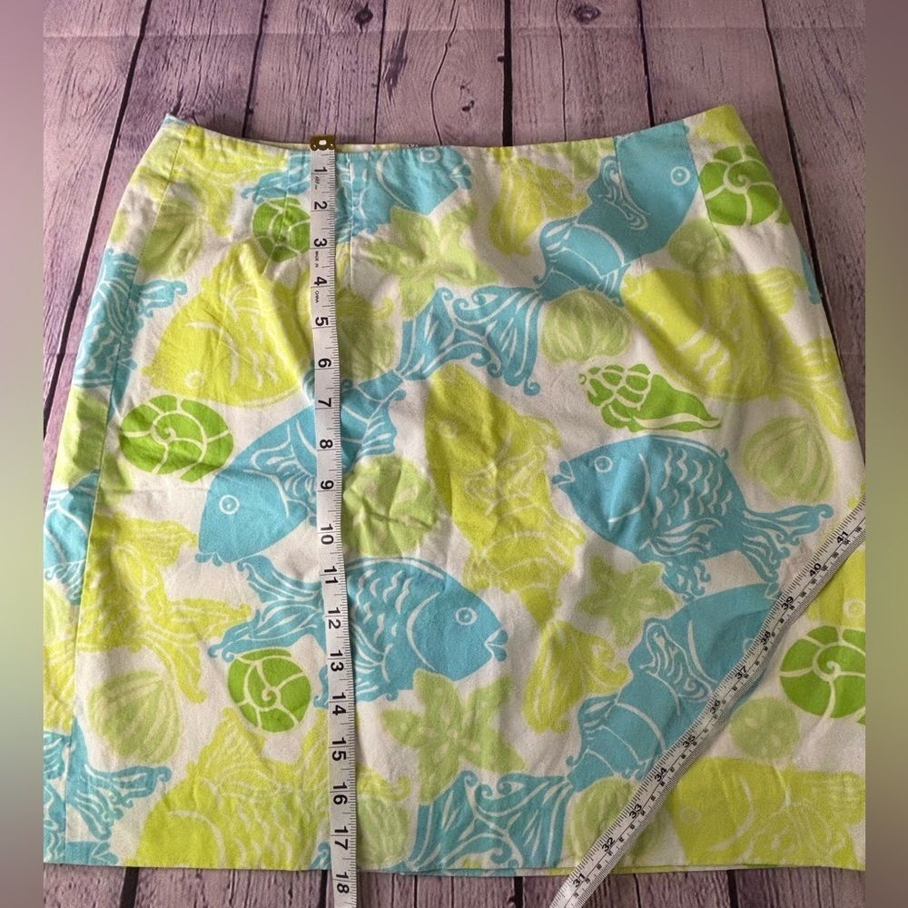 Lilly Pulitzer Classic Cool Water Yellow Green Aqua Print Preppy Skirt Size 6P - Picture 4 of 7